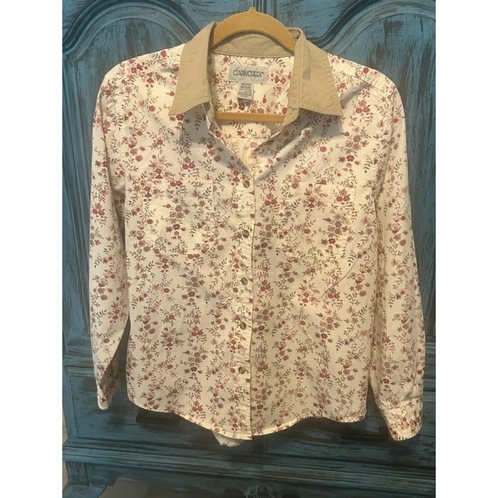 Vintage Cabin Creek Ditsy Floral Button Up Contrast Collar Cottagecore Top M